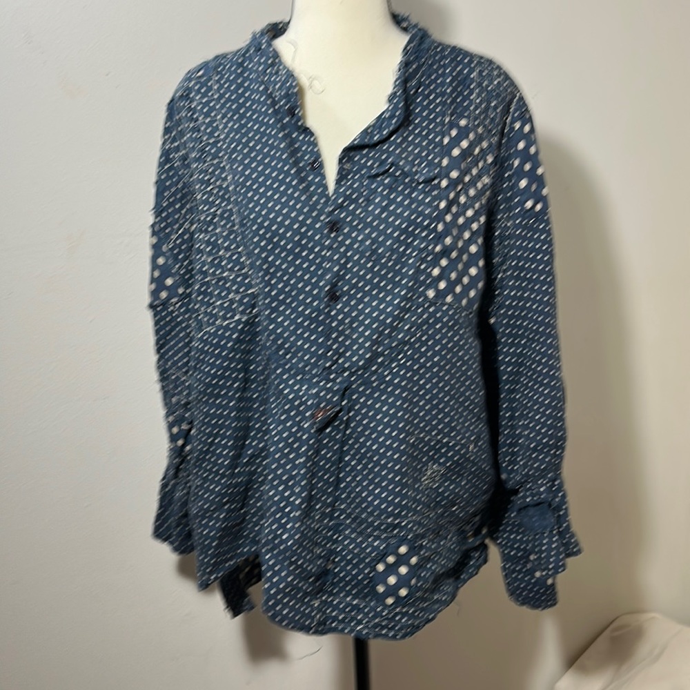 Magnolia Pearl Indigo Polka Dot Button-Down Blouse